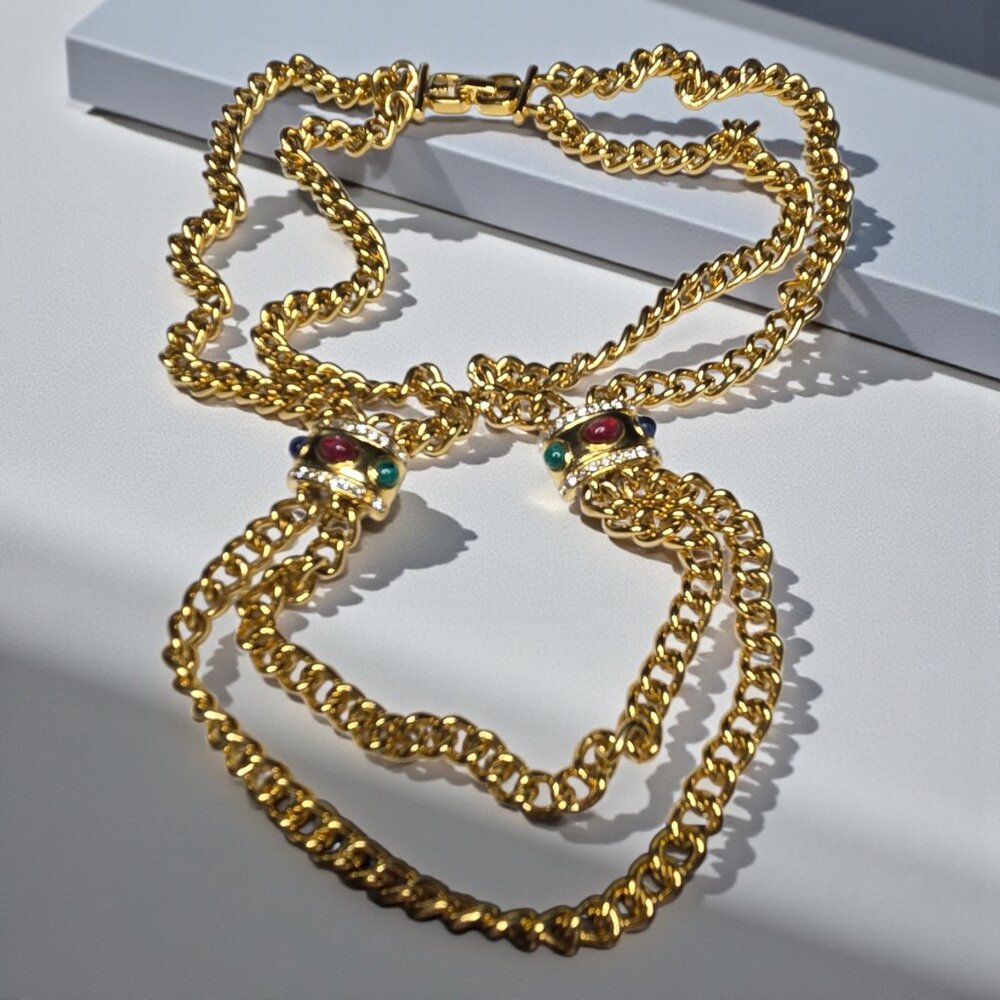 GIVENCHY Vintage Jewels of India Chunky Double Strand Jeweled Chain Necklace - Picture 3 of 8
